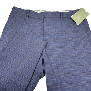NWT H&M Mens Slim Fit Blue Glen Plaid Dress Pants Trousers Blue Polyester Sz 32R